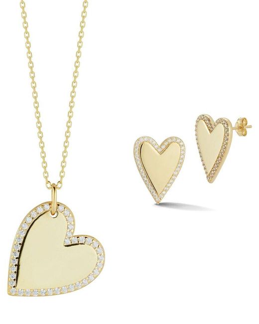 Glaze Jewelry Metallic Silver Cz Heart Necklace & Earrings Set Set