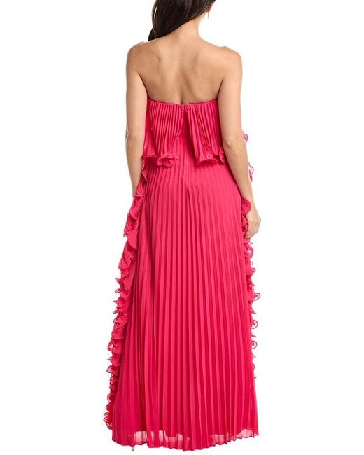 Badgley Mischka Pink Octo Ruffle Pleated Gown