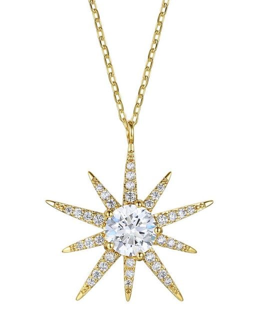 Rachel Glauber Metallic 14k Plated Cz Starburst Pendant Necklace