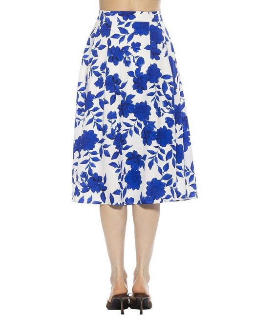 Alexia Admor Blue Maya Linen-Blend Midi Skirt