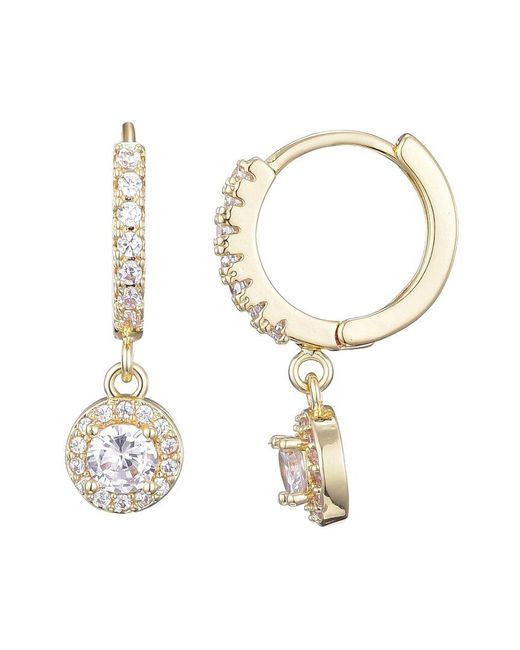 Adornia White 14K Plated Cz Halo Drop Huggie Hoop Earrings
