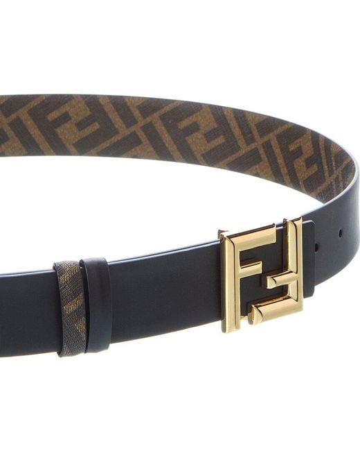 Fendi Black Ff Rounded Reversible Leather Belt for men