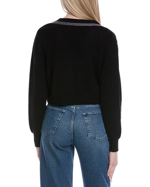 Brodie Cashmere Black Lurex Trim Wool & Cashmere-Blend Cardigan