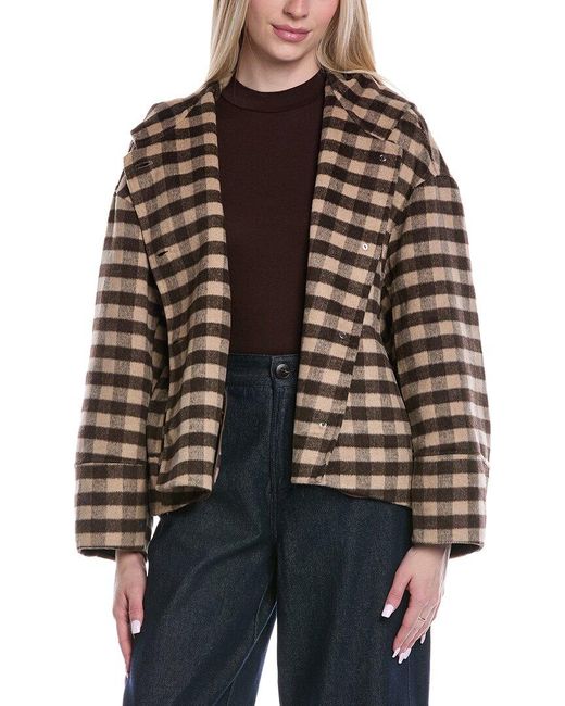 Color Block Brown Wool-Blend Jacket