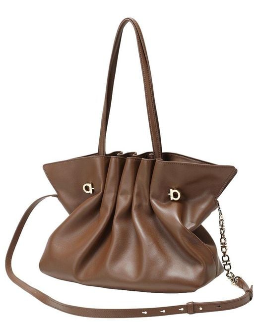 Tiffany & Fred Paris Brown Soft Pleated Leather Shoulder Tote