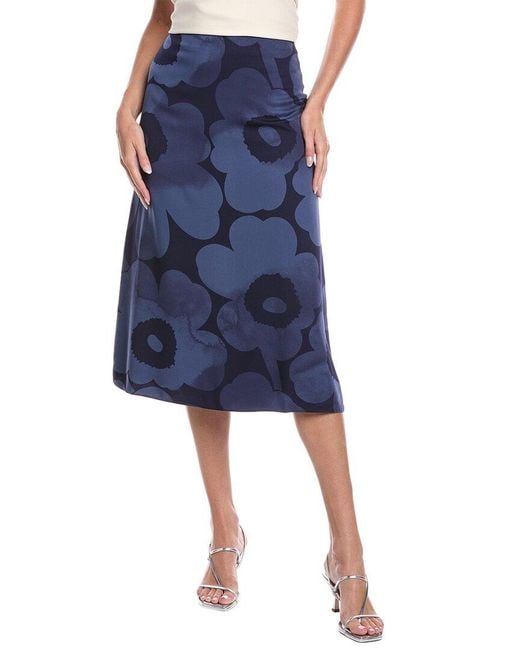 Marimekko Blue Korkeat Akvarelli Unikko Midi Skirt
