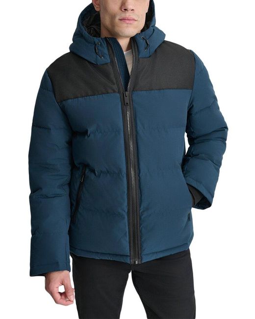 DKNY Mixed Media Puffer Coat in Blue for Men Lyst