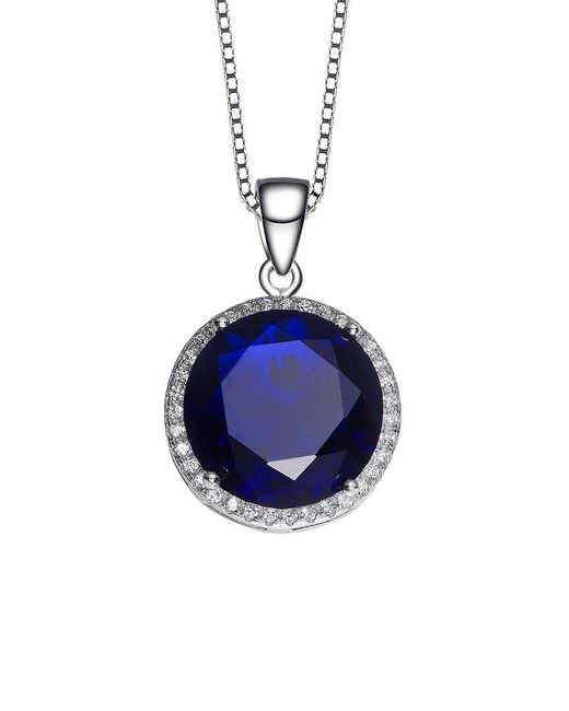 Genevive Jewelry Blue Silver Cz Pendant