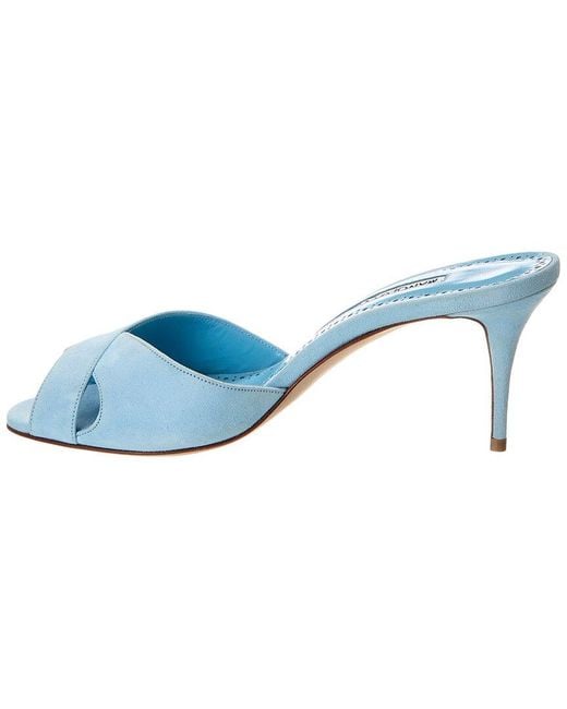 Manolo Blahnik Blue Mumbimu 70 Suede Mule
