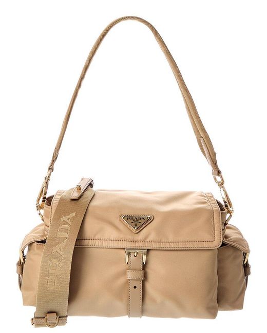 Prada Natural Logo Nylon & Leather Shoulder Bag