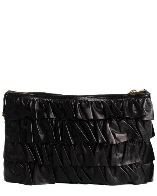 Chanel Leather Ruffle Clutch Authentic Pre Owned in Black Lyst UK