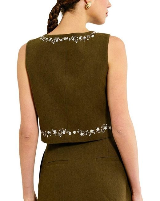 Line & Dot Green Brea Embroidered Linen-Blend Top