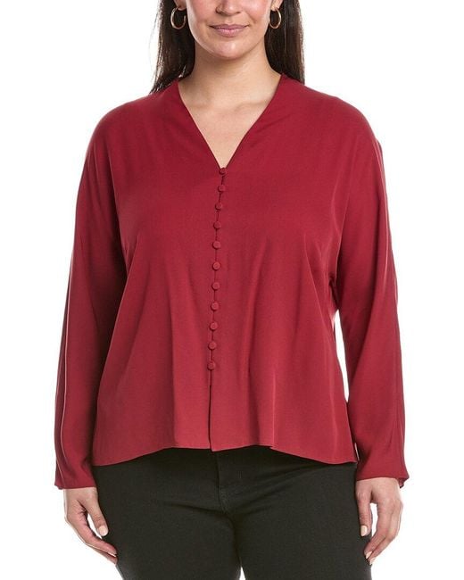 Lafayette 148 New York Red Plus V-Neck Button Blouse
