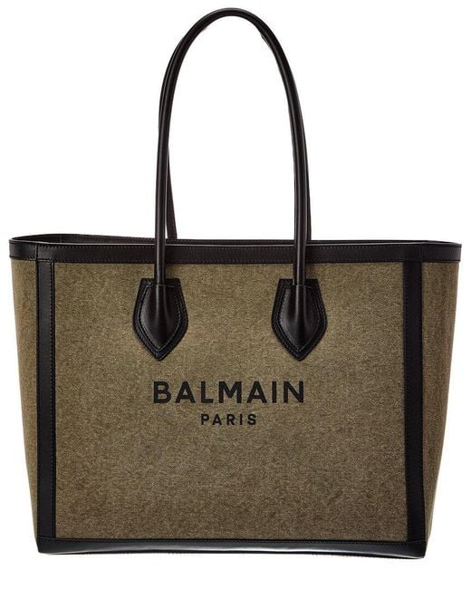 Balmain Black Logo Canvas & Leather Tote