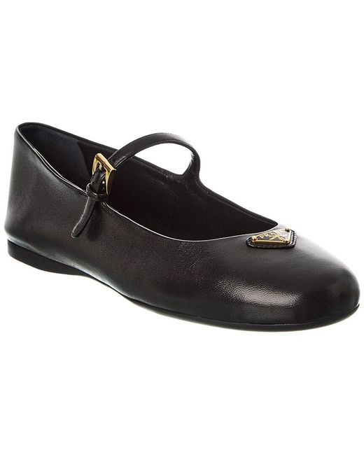 Prada Black Logo Leather Ballerina Flat