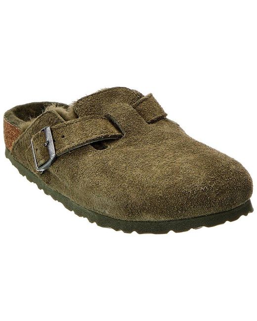 Birkenstock Green Boston Vl Narrow Suede & Shearling Clog