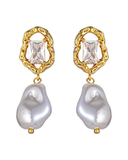 Eye Candy LA Metallic Pearl Cz Alice Golden Drop Earrings
