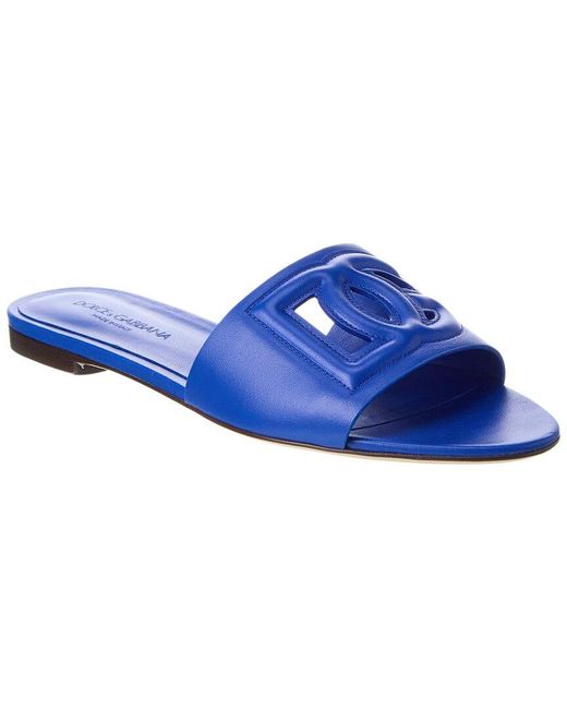 Dolce & Gabbana Dg Logo Leather Sandal in Blue | Lyst