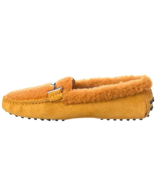 Tod's Orange Tods Suede & Shearling Loafer