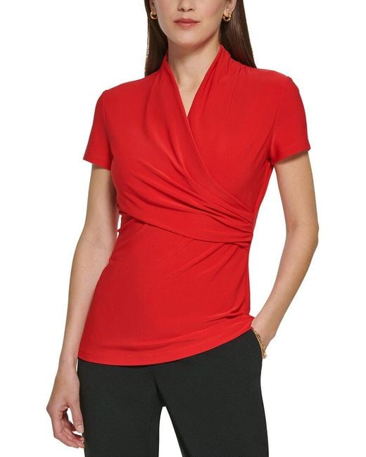 DKNY Red Side Ruched Top