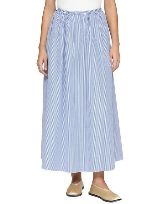 Lafayette 148 New York Blue Gathered Waist Full Skirt