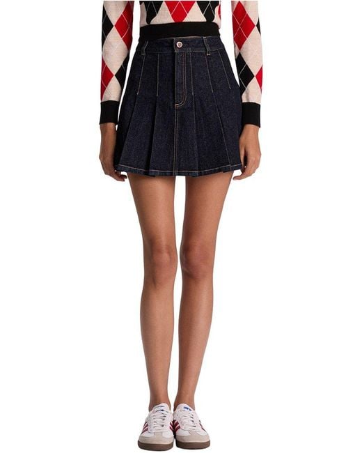 Alice + Olivia Black Suzie Denim Pleated Mini Skirt