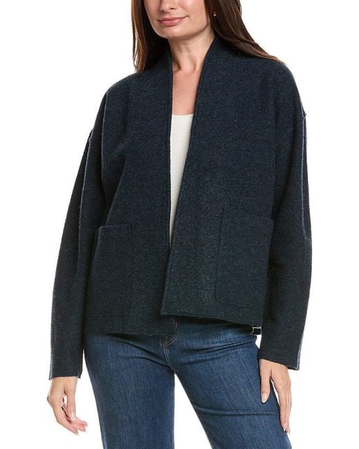 Eileen Fisher Black Petite High Collar Wool Jacket