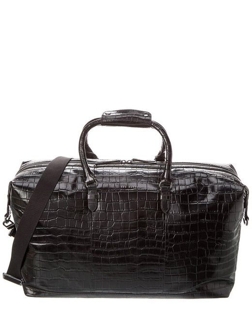 Ted Baker Black Fabiio Croc-embossed Leather Holdall Bag for men