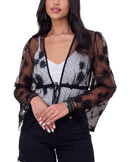 Saachi Black Floral Mesh Tie Top