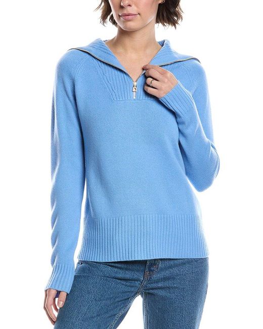 Sail To Sable Blue Zip Front Cashmere Sweater