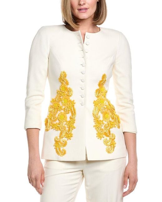Carolina Herrera Natural Embroidered Wool-Blend Jacket