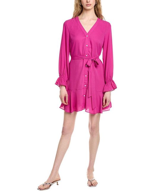 Cece Pink V-Neck Tie Waist Dress