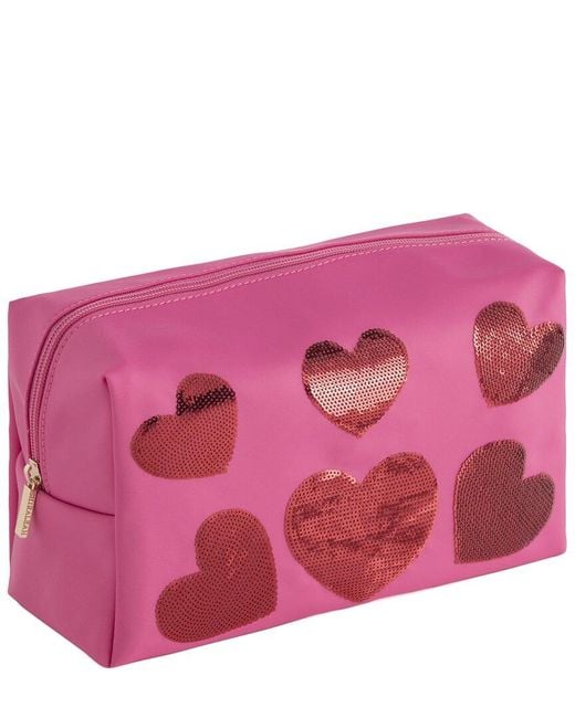Shiraleah Pink Cara Sequin Hearts Zip Pouch