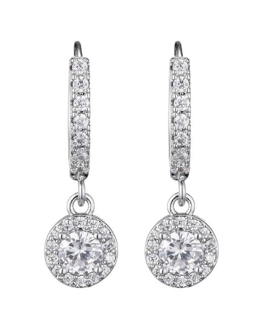Adornia White Plated Cz Halo Drop Huggie Hoop Earrings