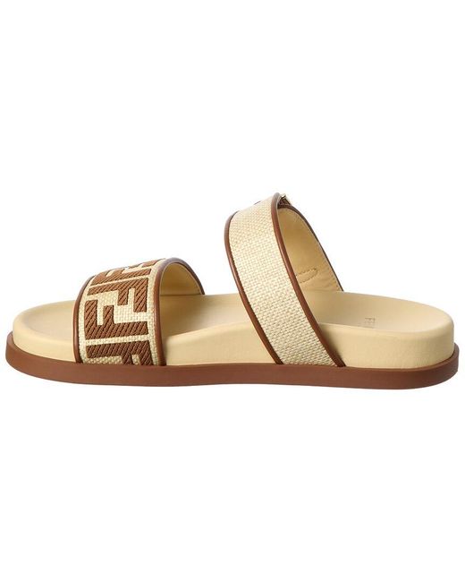 Fendi Metallic Feel Leather & Raffia Sandal