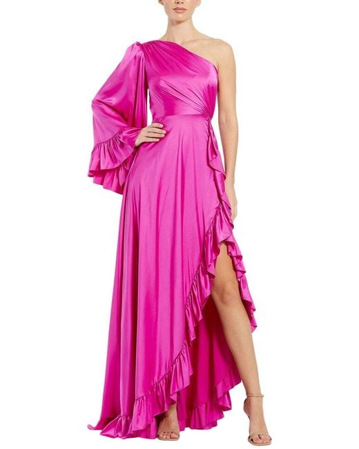 Mac Duggal Pink Asymmetrical Ruffle Hem A-Line Dress