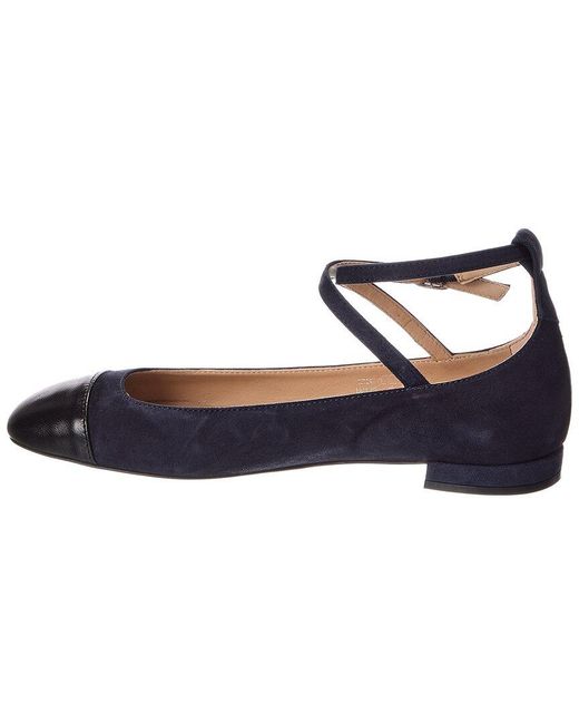 Stuart Weitzman Blue Eden Strap Suede & Leather Flat