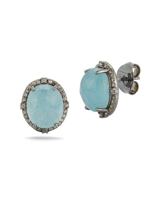 Banji Jewelry Blue Silver 9.50 Ct. Tw. Diamond & Aqua Chalcedony Earrings