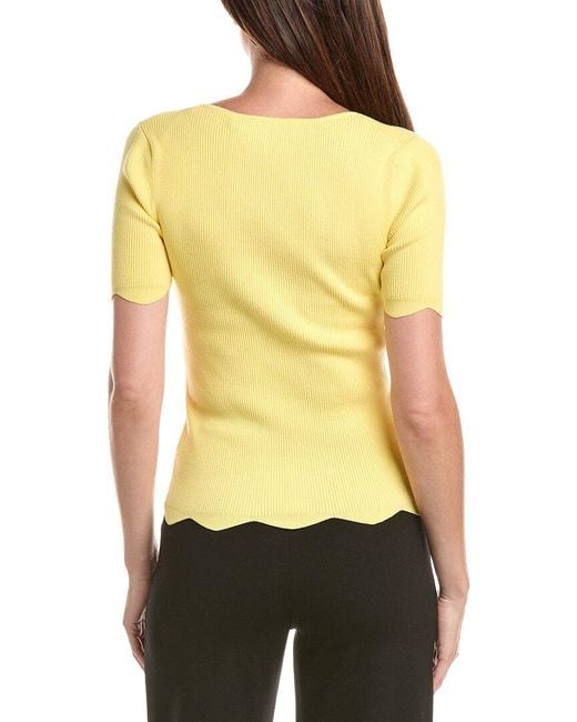 Tahari Yellow Scallop Edge Pullover Sweater