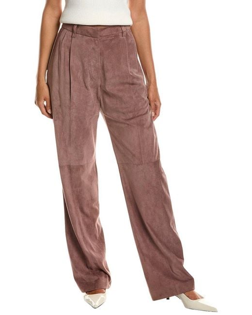 Brunello Cucinelli Red Pleated Suede Pant