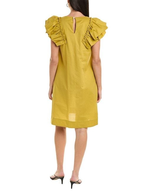 Alpha Studio Yellow Ruffle Sleeve Shift Dress