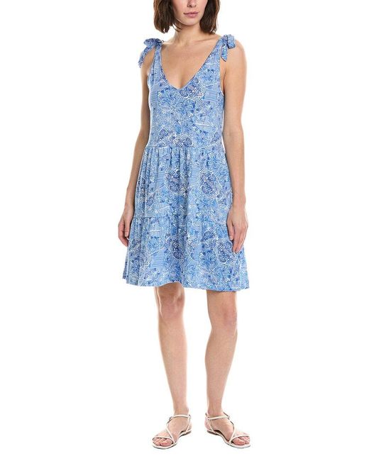 Stella Parker Blue Bow Shoulder Tiered Mini Dress