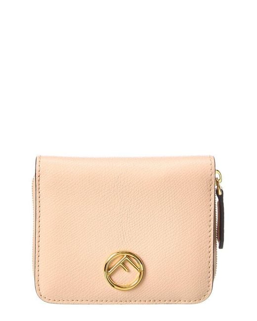 Fendi Leather Zip Around Wallet in Pink | Lyst