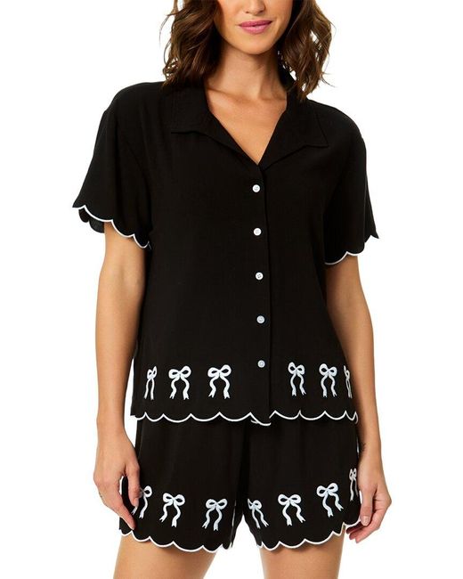 Cece Black Scalloped Embroidery Shirt