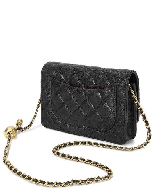 Tiffany & Fred Paris Black Quilted Caviar Leather Crossbody