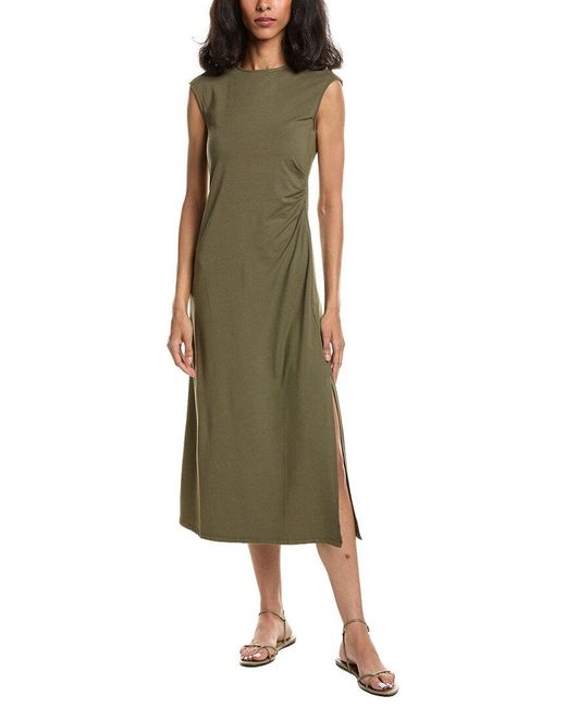Theory Green Cap Sleeve Pleat Dress
