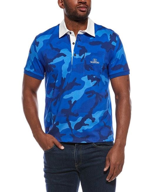 Valentino Blue Camou Print Slim Polo Shirt for men