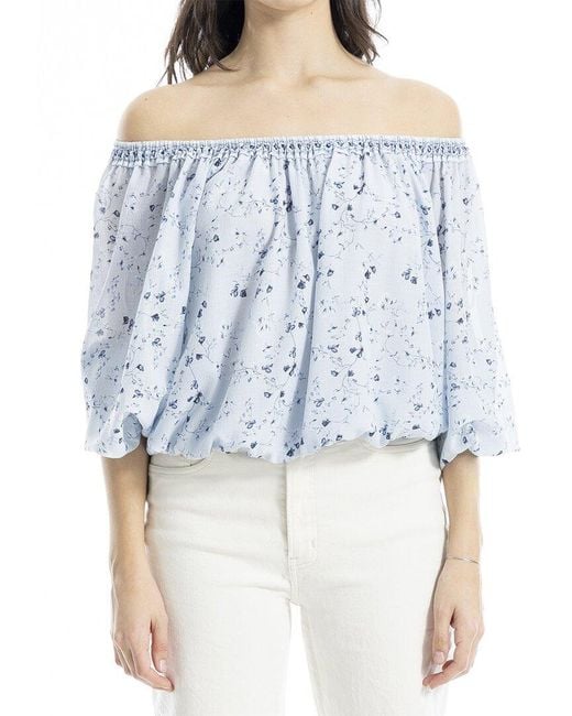 Max Studio Blue Smock Neck Bubble Hem Blouse