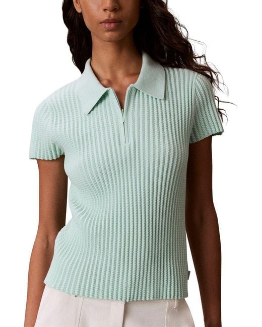 Calvin Klein Green Zigzag Rib Zip Polo Shirt