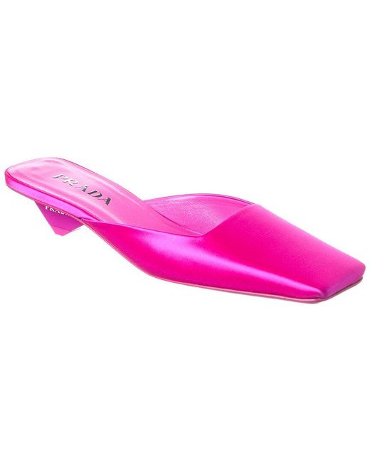 Prada Pink Logo Satin Mule